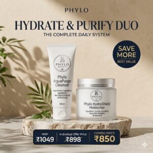 Phylo skincare combo pack featuring cleanser and moisturiser.